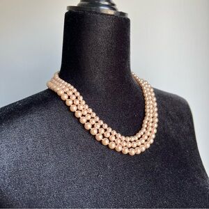 Multi‎ Strand Faux Pearl Necklace Women’s 3 Row Beaded Choker Adjustable